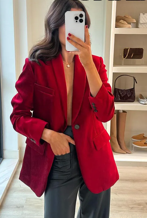 Blazer de Veludo Vermelho Cherry