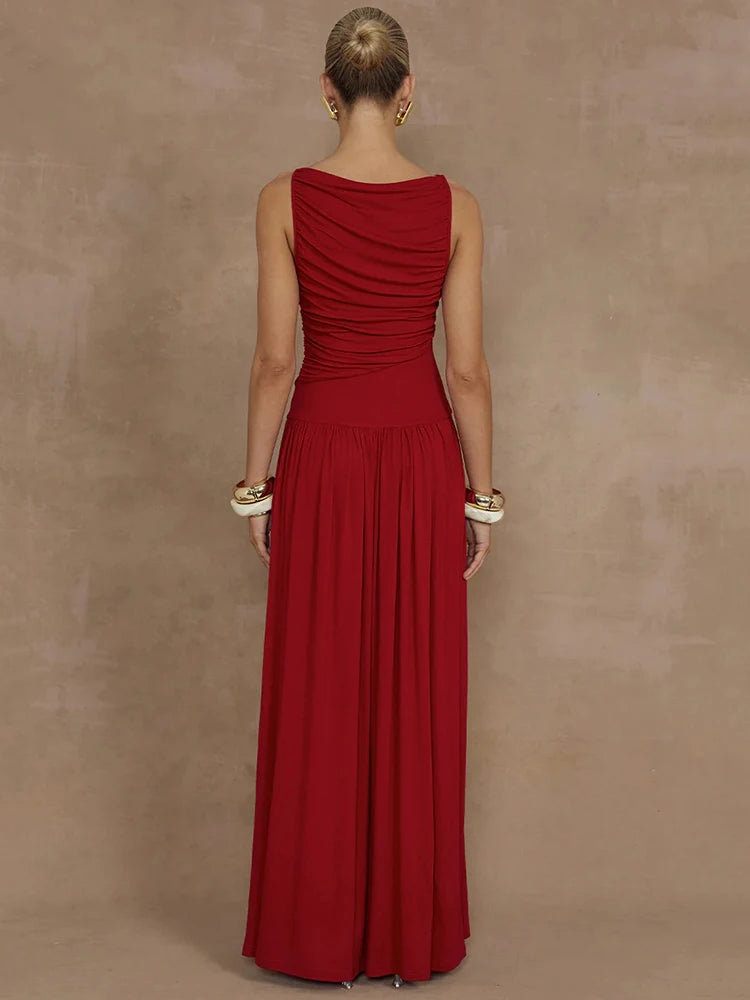 Vestido Longo Rodado Marrocos Marrom e Vermelho