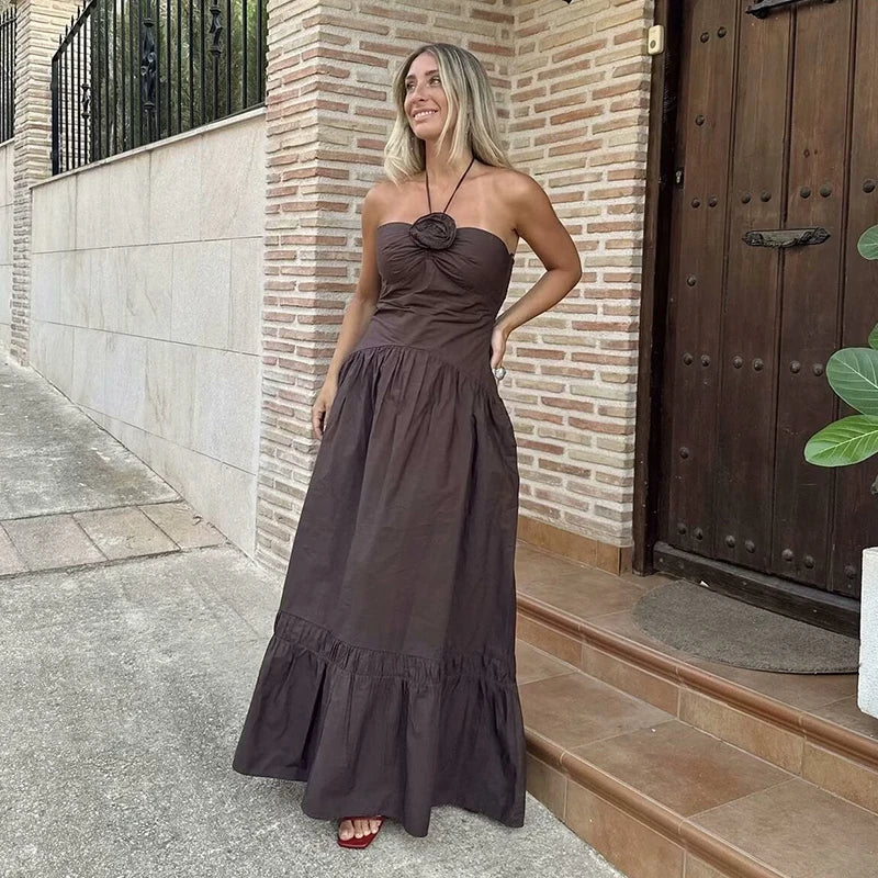 Vestido Marrom Midi Rodado Majô