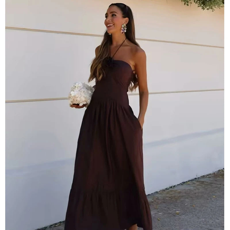 Vestido Marrom Midi Rodado Majô